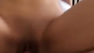 Asian girl riding cock in the balance she gets her creampie